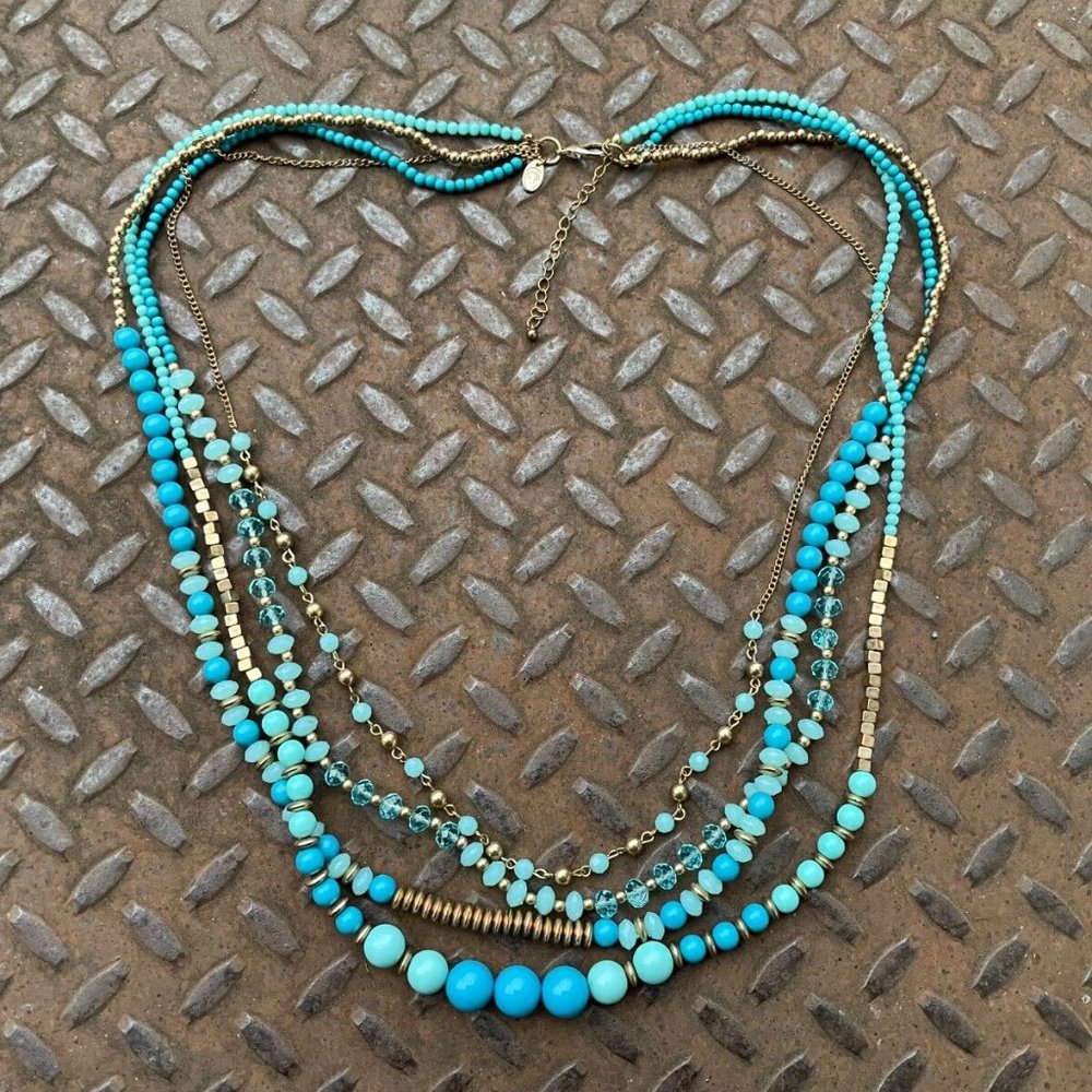 Women Necklace Multi Layer Blue/Gold Tone Statement Long Necklace Fashion Jewelr - Picture 6 of 9